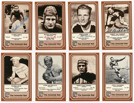 1975 Fleer Immortals Football Complete Set of (84) with (53) Signed Cards Including Bronko Nagurski, Carl Hubbard, George Halas, Don Huston, Red Grange, & Clarke Hinkle (JSA Auction LOA)